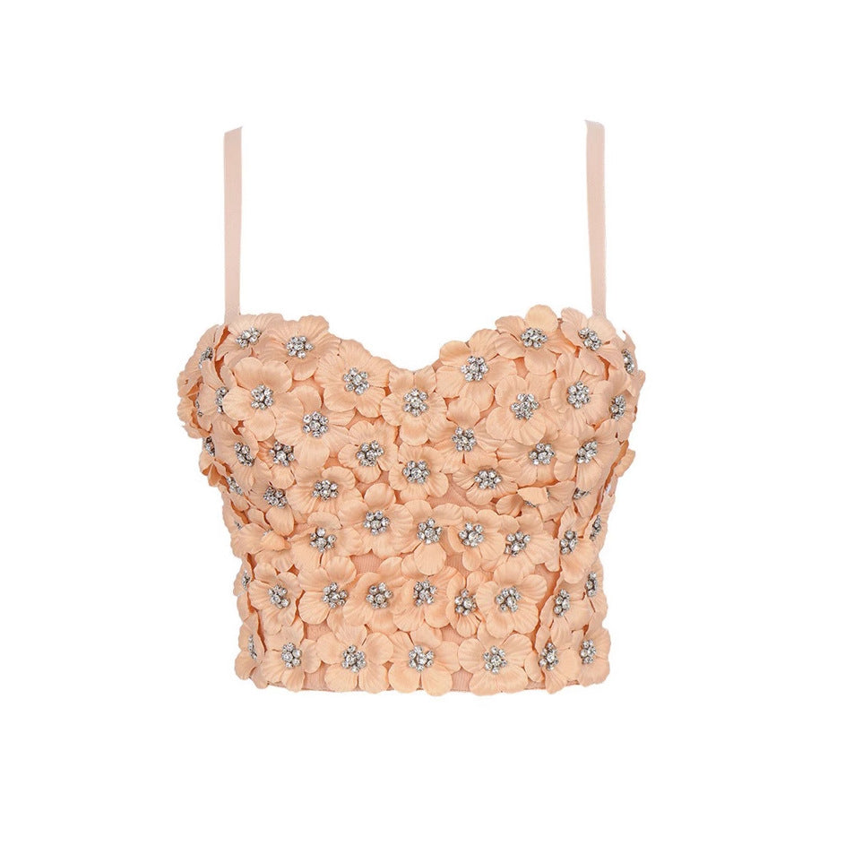 Women's Designer Style Strapless Bra Camisole One-Piece Floral Boned Bustier