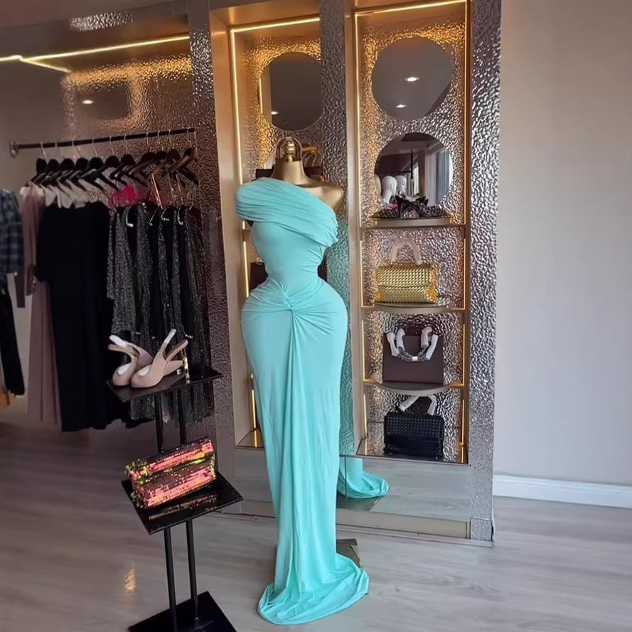 Elegant Sleeveless Asymmetrical Pleated High-Waisted Sexy Beach Long Dress Evening Gown