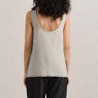 High-end Ramie Knit Women's Top Round Neck Strap Side Slit Design Fringe Sleeveless Blouse
