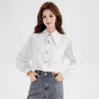 Elegant Luxury Turn-down Collar White Blouse for Women Spring Fashion Stylish Youthful Slim Fit Charming Top