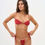 Sexy Backless Tied Bikini Women's Nylon Solid Color Diamond-Embedded Separated Swimsuit