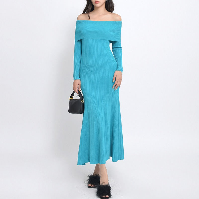 Designer Dress Women Autumn Winter Vintage Elegant Ruffles Knitted Mermaid Dresses