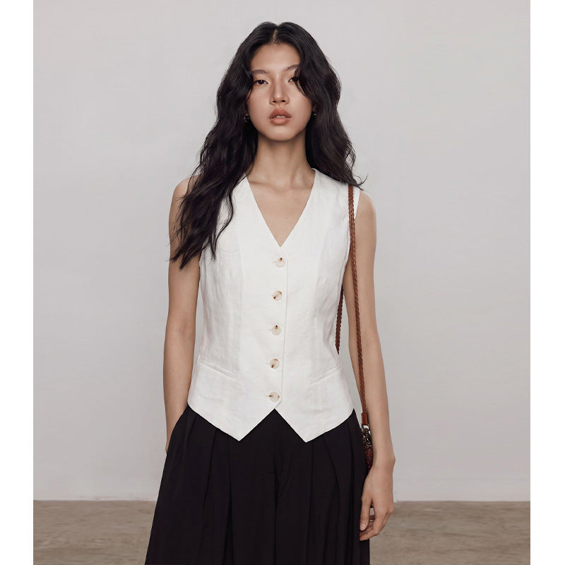 Elegant and Sophisticated Summer Linen Lightweight VestV-Neck Casual, Versatile Sleeveless Top