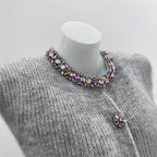 Fashion Style Oversized Knit Cardigan with Alpaca Wool, Colorful Rhinestone EmbellishmentOpen Front Women's Sweater