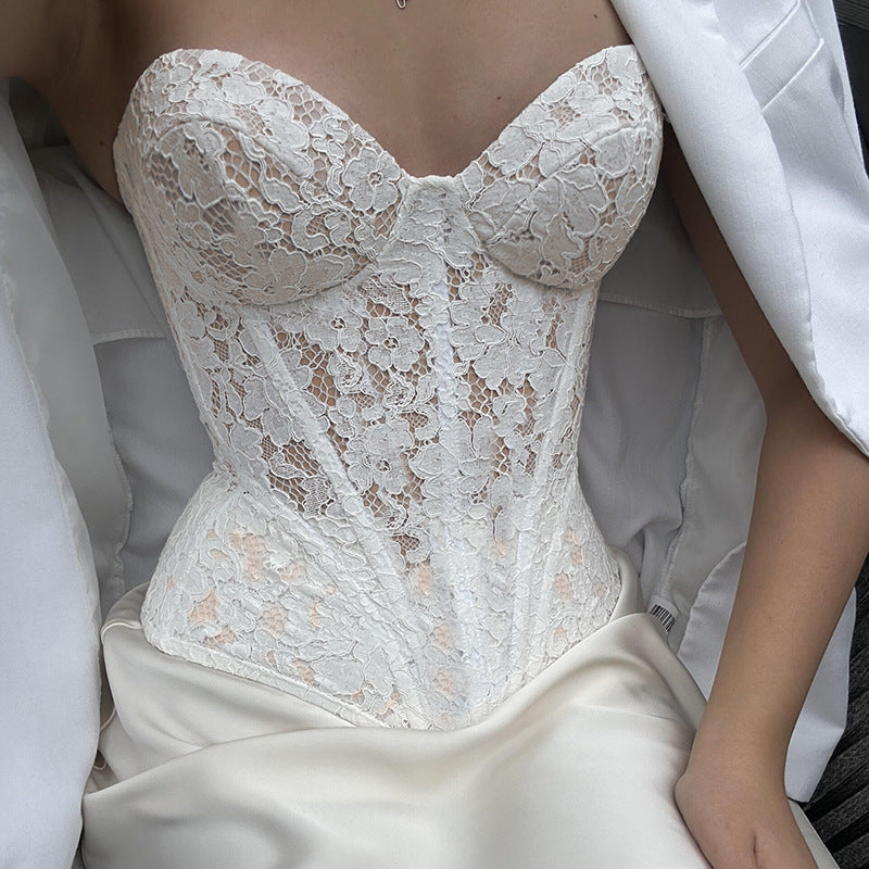 Sexy Lace Embroidered  with Waist Cinching Back Design