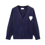 Y2k Sweaters Women Autumn Heart Embroidery Midnight Blue Cardigan Fashion Warm Loose Fit Lover Cotton Knitted Cardigans Mens top