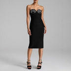 Bandage dress sexy diamond-encrusted strapless evening gown high-end light-luxury and niche evening dress