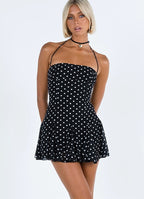 Sexy Backless Polka Dot Sleeveless Tie-Waist Fitted Dress for Women