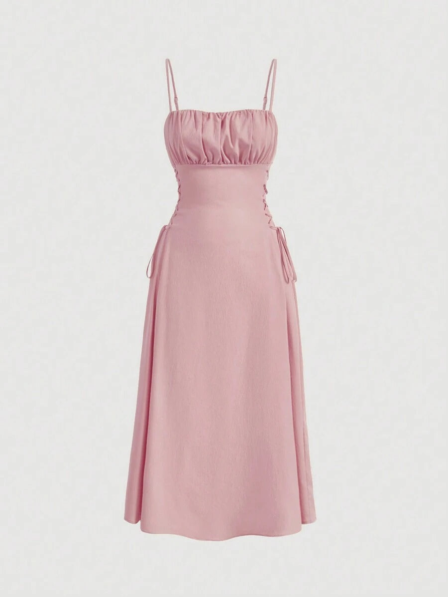 Sexy Sleeveless Strap Dress with Belted Waist, Pure Color, Bodycon Silhouette Casual Wear