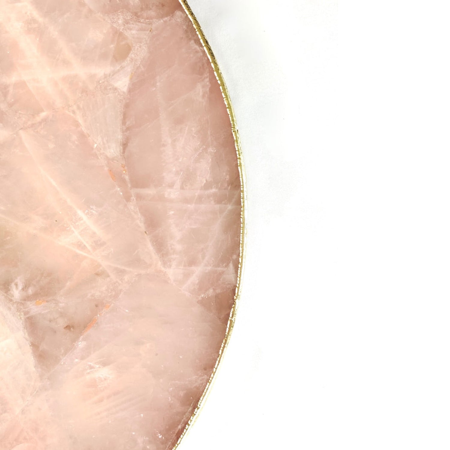 Rose Quartz Agate | Serving Tray With Brass Handles | Circular |
