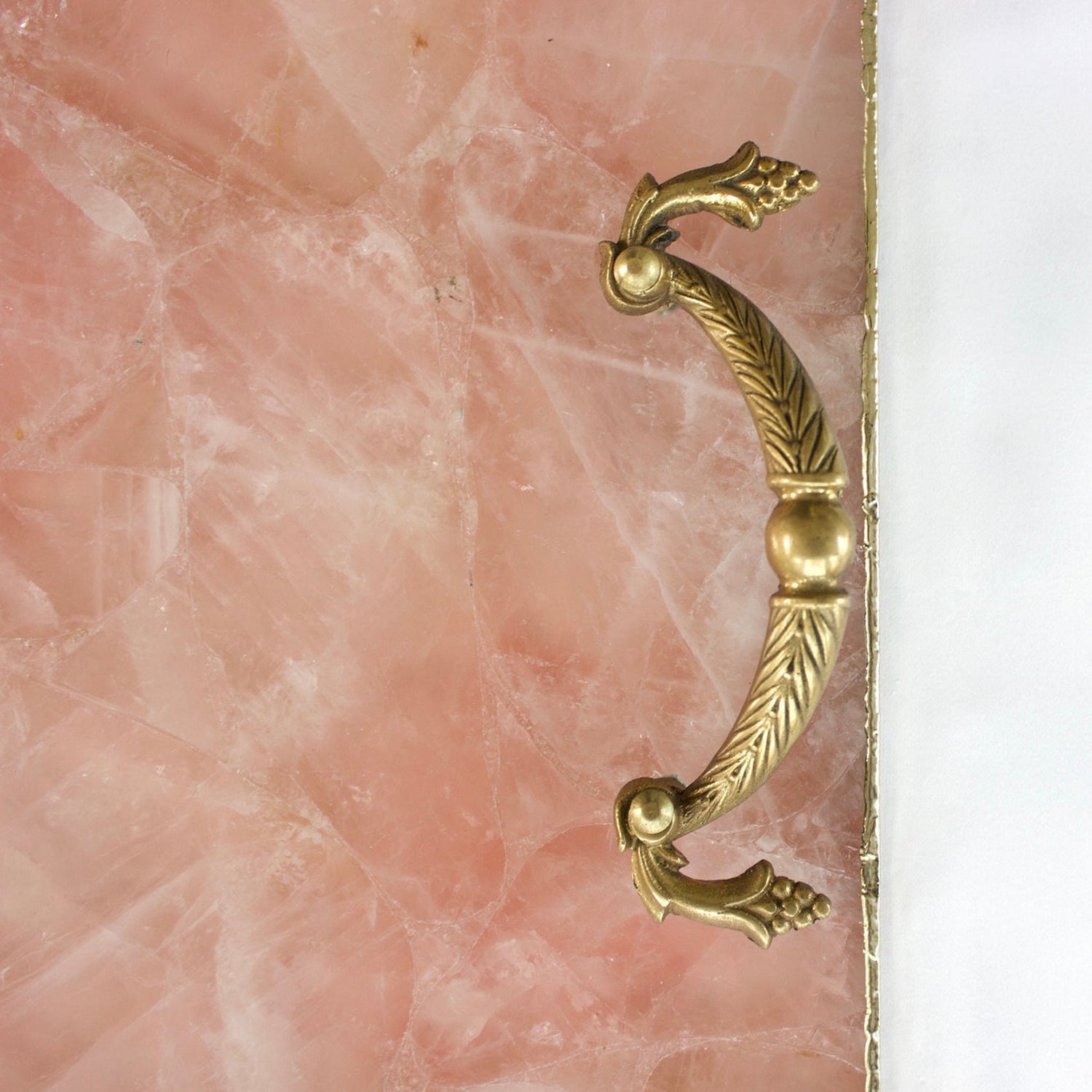 Rose Quartz Agate Serving Tray With Brass Handles | Square