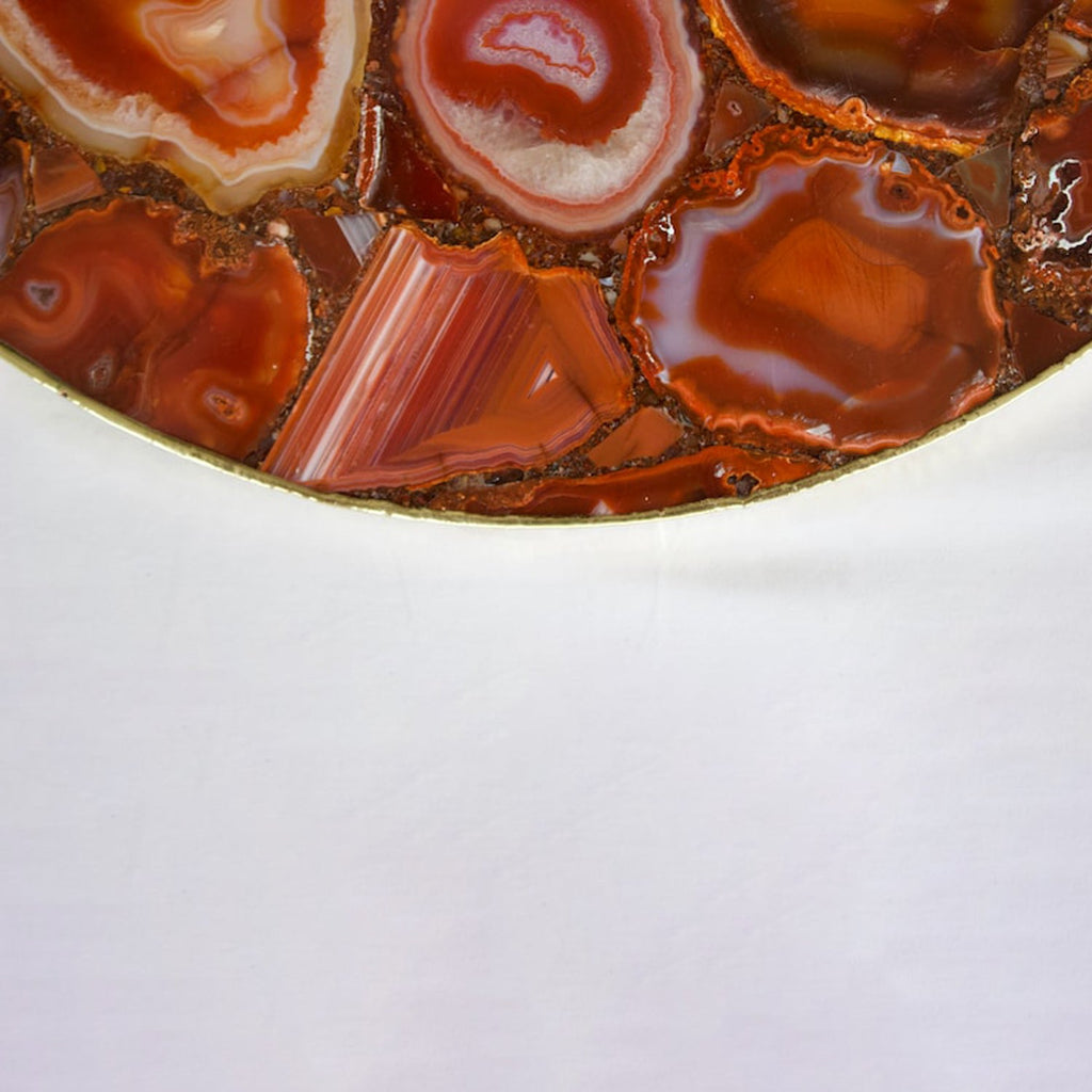 Red Agate Serving Tray With Brass Handles | Circular