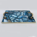 Blue Agate Serving Tray With Brass Handles