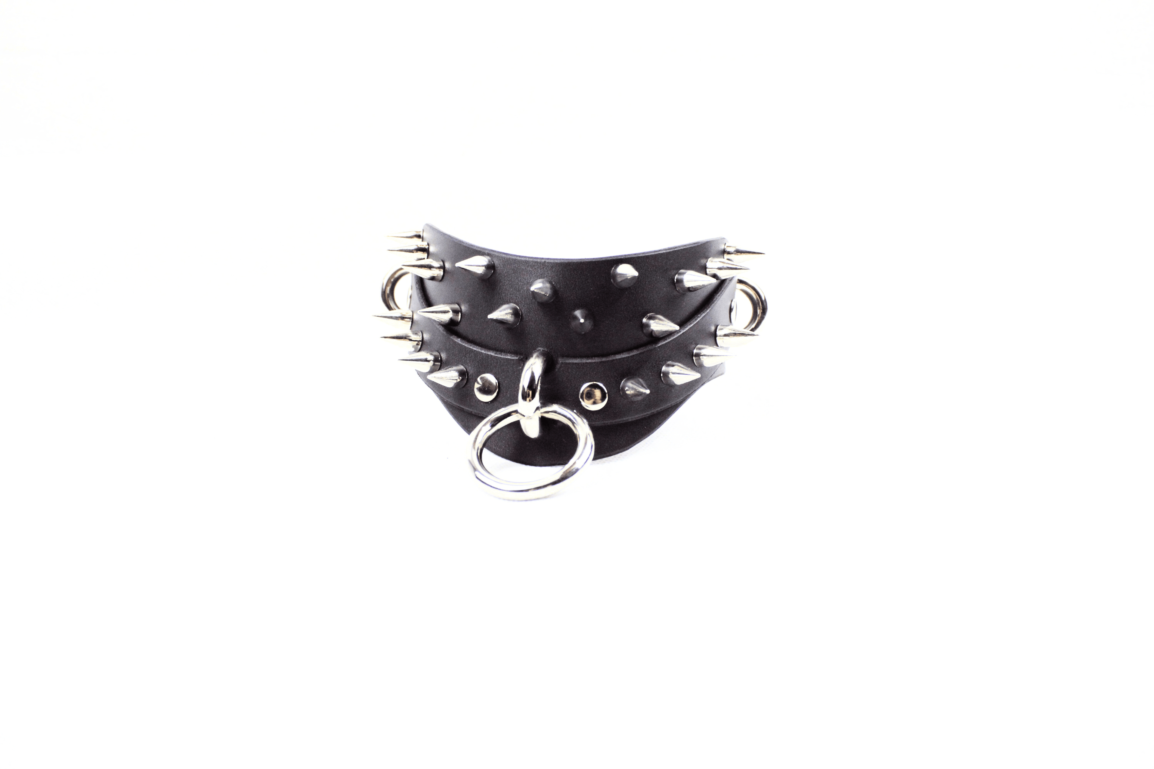 Black Spiked BDSM Collar – Wide Gothic Posture Submissive Choker