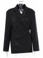 Fashion Women's Blazer Notched Collar Single Breasted Rhinestone Irregular Loose Solid Suit Jackets Autumn New