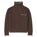 Sd Home Wool Blend High Neck Long Sleeve Knit Top with Hand-Stitched Trim for Women