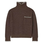 Sd Home Wool Blend High Neck Long Sleeve Knit Top with Hand-Stitched Trim for Women