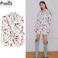 Runway Designer Women Loose Blazers White Hit Color Flower Printed Crystal Buttons Femme Jacket Large Size Outfit