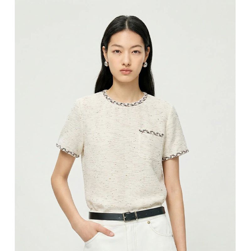 Chic Minimalist Round Neck Short Sleeve T-Shirt for WomenCasual Office Wear