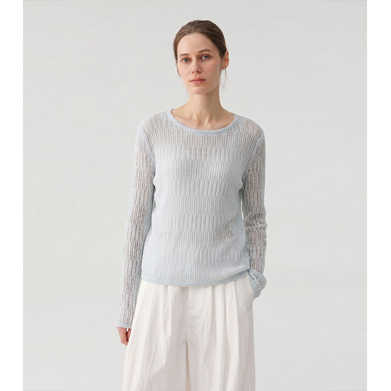 Lazy Textured Breathable Knit Openwork Cardigan, Light-Enhancing Loose Casual Top