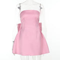 Sexy backless bow satin dress short skirt feminine dress