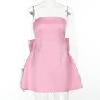 Sexy backless bow satin dress short skirt feminine dress