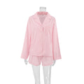 New checkerboard patterned cardigan pajamas two-piece pink casual and comfortable women's home wear