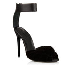 European and American Womens Red Black Velvet Knotted High Heels Sandals, Oversized Fashion Shoes