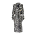 Coat Women's Loose Version Lace Up Spring And Autumn New Heavy Industry Coat Black And White Swastika Pattern