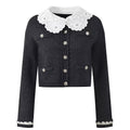 Chic Lace Detachable Peter Pan Collar Rhinestone Buttoned Short Sleeve Knit Sweater Coat for Women