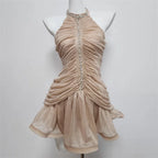 Waist hugging rhinestone light luxury hanging neck A-line skirt