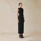 Elegant One-Shoulder Long Sleeve Fitted Dress with Lace Splicing Sleeveless Evening Gown