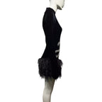 Diamond Feather Skirt Black Shoulder Padded Short Dress Fashionable Retro Banquet Performance Dress