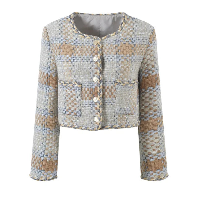 Korean Fashion Winter Jackets for Women  Elegant O-neck Woven Wool Coat Luxury High Quality