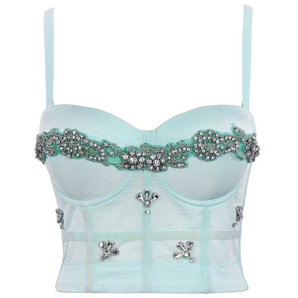 Sexy Fishbone Strapless Bra with Rhinestone Pattern for Performance
