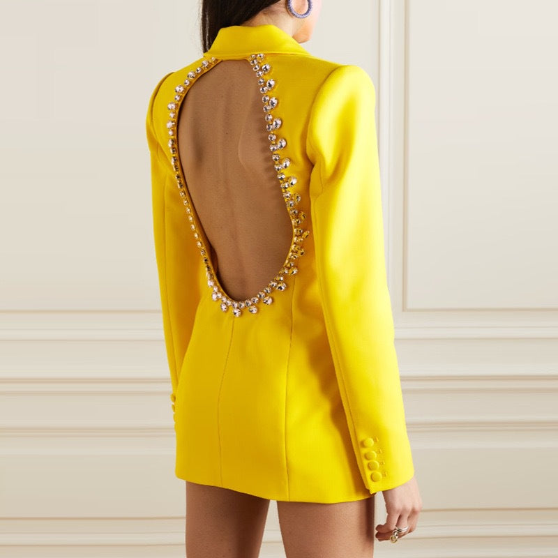 Unique Designer Sexy Backless Blazer for Women Runway Designer Elegant Black Jacket Autumn New in Outwears