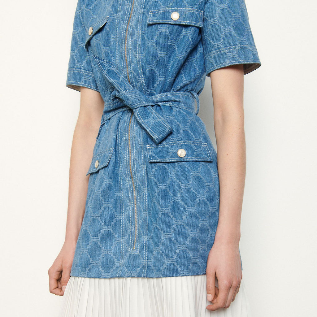 Denim Patchwork Plaid Lace-Up Dress