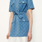Denim Patchwork Plaid Lace-Up Dress