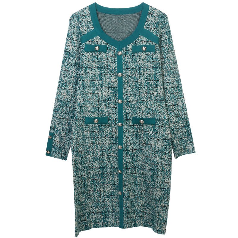 Vintage Square Collar Sweater Dress Women Designer Button Up Long Sleeve Autumn Winter Clothes Casual Traf Midi Dresses