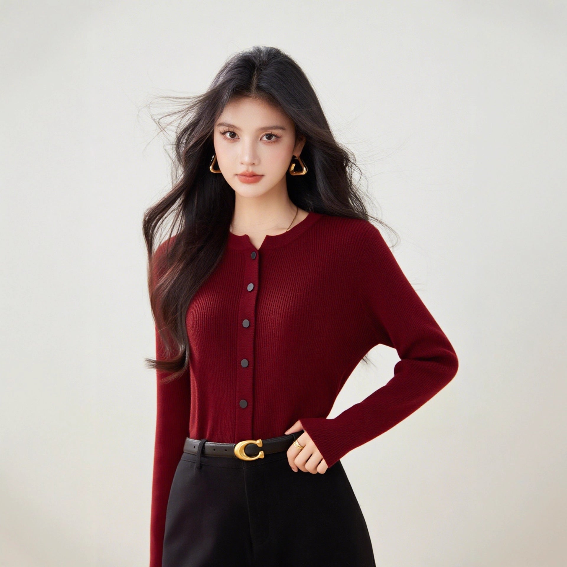 Style Autumn Knit Cardigan for Women, Versatile Short Sleeve Sweater Jacket, Long Sleeve Top