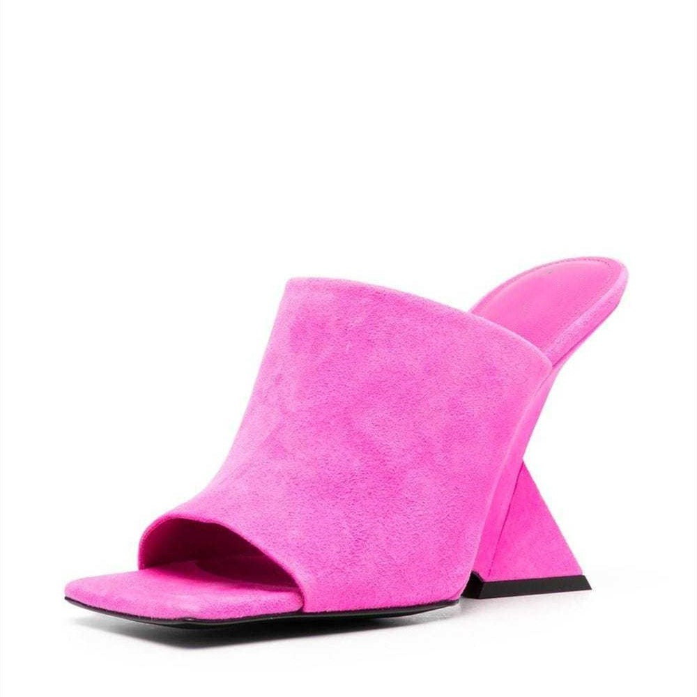 Silver High Heel Wedge Heel Square Head Sandals Designer Brand Shaped Heel Fashion Show Banquet Shoes