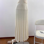 Customized Tea Dress with Embellished Beading Hollow Floral Pattern Short Sleeve Knit Women's Dress