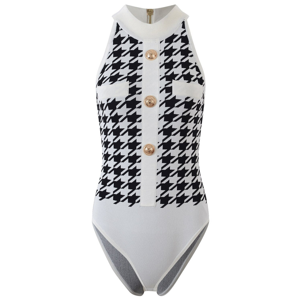 Luxury Designers Summer Clothes Vintage Lion Buttons Plaid Jumpsuit Women Sleeveless Sexy Outfits for Woman