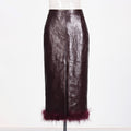 New retro patchwork feather split hip skirt for women
