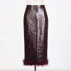 New retro patchwork feather split hip skirt for women