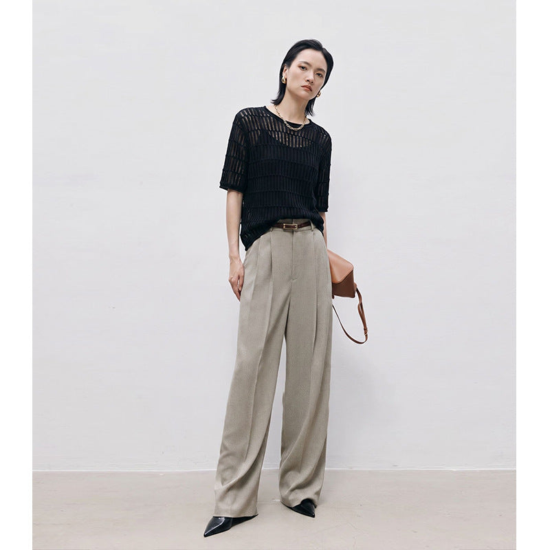 Comfortable Breathable Hollow-Out Sun Protection Top for Women, Lightweight Knit Short Sleeve T-Shirt Summer Style