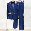 Fashionable Embroidered Washed Denim Jacket and Pants Two-Piece Set