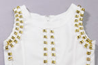 White Sleeveless Metal Ring Adorn Women's Bodycon New Fashion Midi Calf Bandage Dress