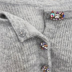 Fashion Style Oversized Knit Cardigan with Alpaca Wool, Colorful Rhinestone EmbellishmentOpen Front Women's Sweater