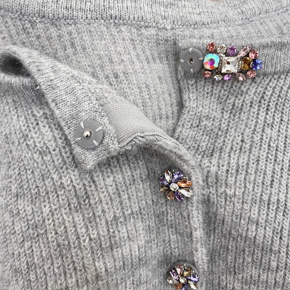 Fashion Style Oversized Knit Cardigan with Alpaca Wool, Colorful Rhinestone EmbellishmentOpen Front Women's Sweater